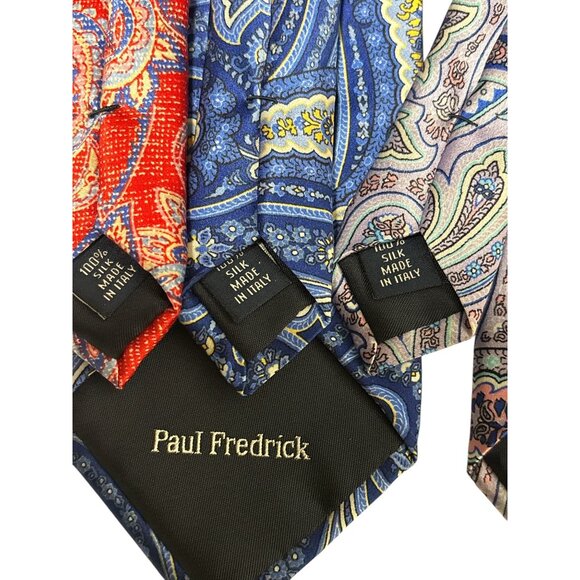 Paul Fredrick Italian Silk Paisley Ties Set Of 3 Red Blue Gray Classic Design - Picture 6 of 7